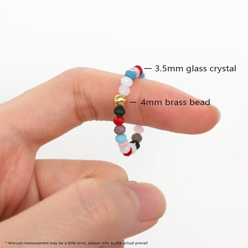 New Style Wholesale Factory Custom beaded Finger Ring Jewelry Colorful Stretch Gold Plated Glass Crystal Bead Ring For Women