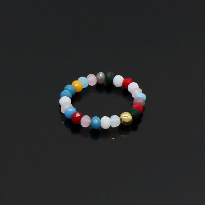New Style Wholesale Factory Custom beaded Finger Ring Jewelry Colorful Stretch Gold Plated Glass Crystal Bead Ring For Women