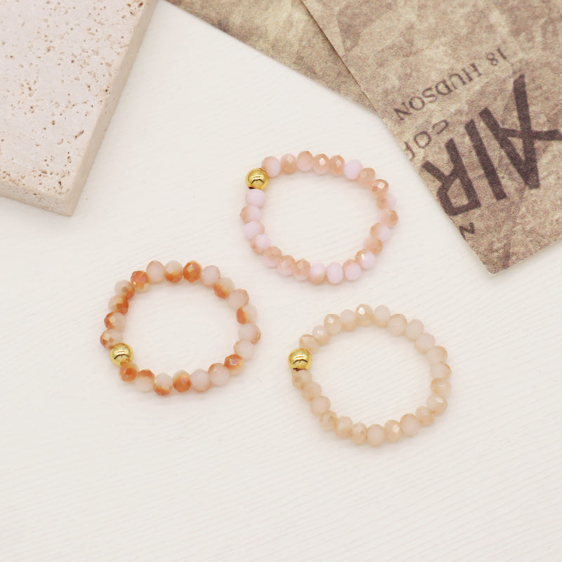 Customized Handmade Women OEM Colorful Beaded Finger Ring Jewelry Gold Plated 3.5mm Sparkly Glass Crystal Beaded Elastic Ring