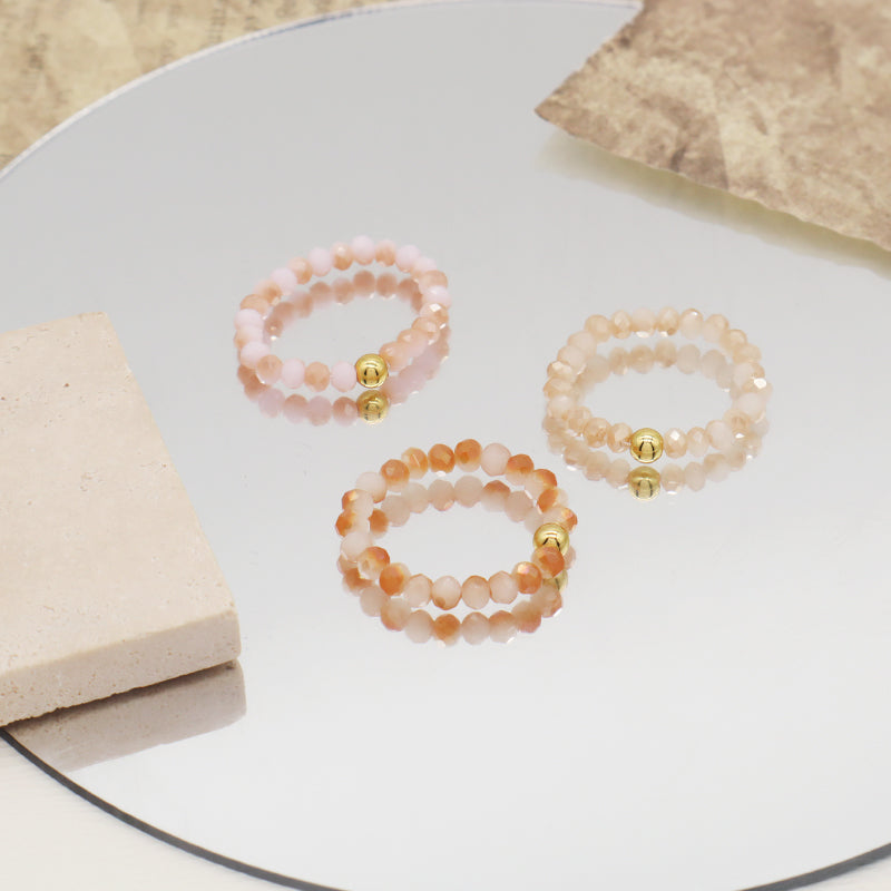 Customized Handmade Women OEM Colorful Beaded Finger Ring Jewelry Gold Plated 3.5mm Sparkly Glass Crystal Beaded Elastic Ring