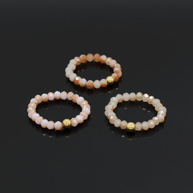 Customized Handmade Women OEM Colorful Beaded Finger Ring Jewelry Gold Plated 3.5mm Sparkly Glass Crystal Beaded Elastic Ring