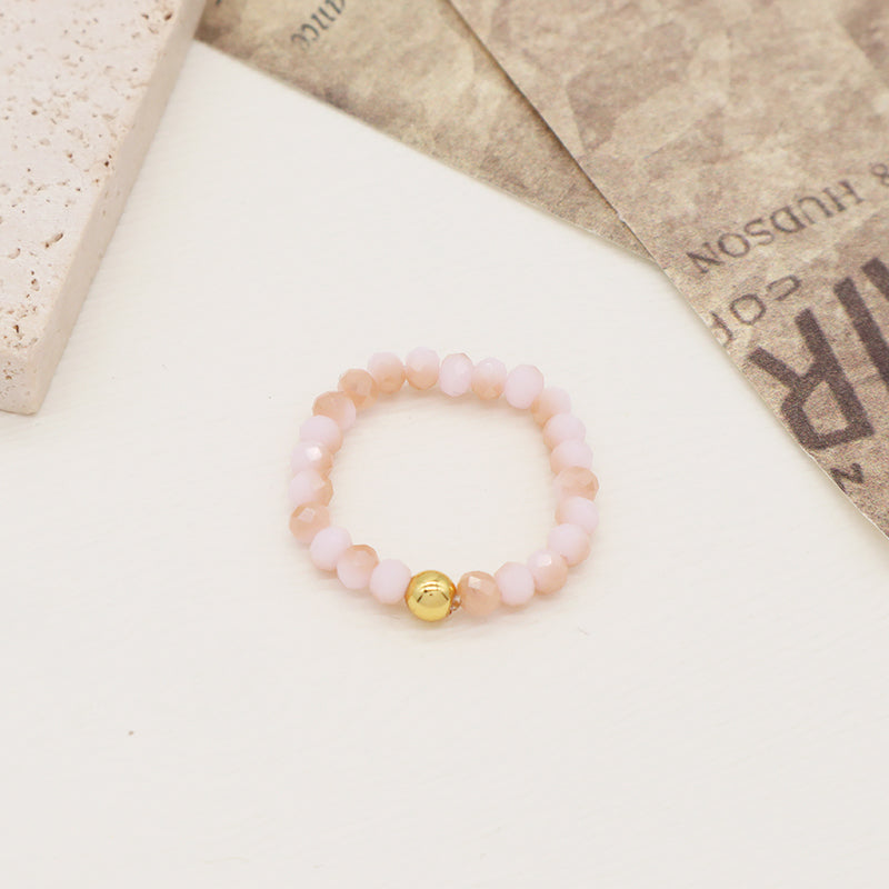 Customized Handmade Women OEM Colorful Beaded Finger Ring Jewelry Gold Plated 3.5mm Sparkly Glass Crystal Beaded Elastic Ring