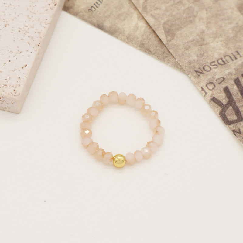 Customized Handmade Women OEM Colorful Beaded Finger Ring Jewelry Gold Plated 3.5mm Sparkly Glass Crystal Beaded Elastic Ring