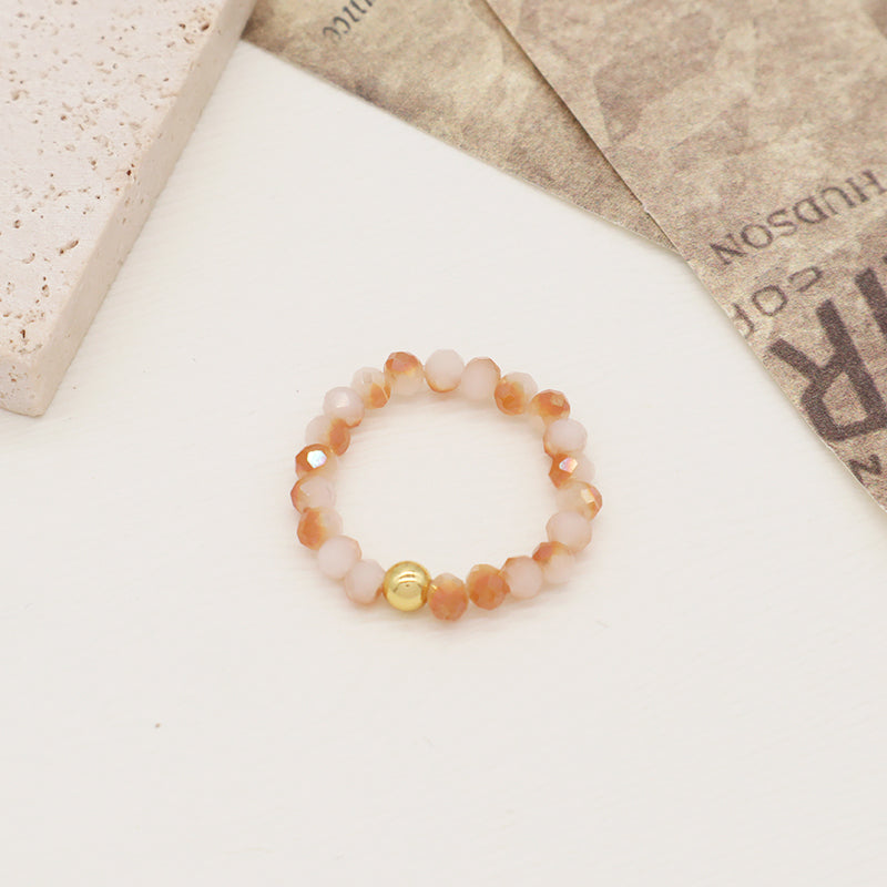 Customized Handmade Women OEM Colorful Beaded Finger Ring Jewelry Gold Plated 3.5mm Sparkly Glass Crystal Beaded Elastic Ring