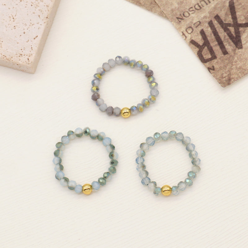 Manufacture Wholesale Handmade Custom Gold Plated Beads Finger Ring Jewelry Glass Crystal Sparkly Beaded Elastic Ring For Women