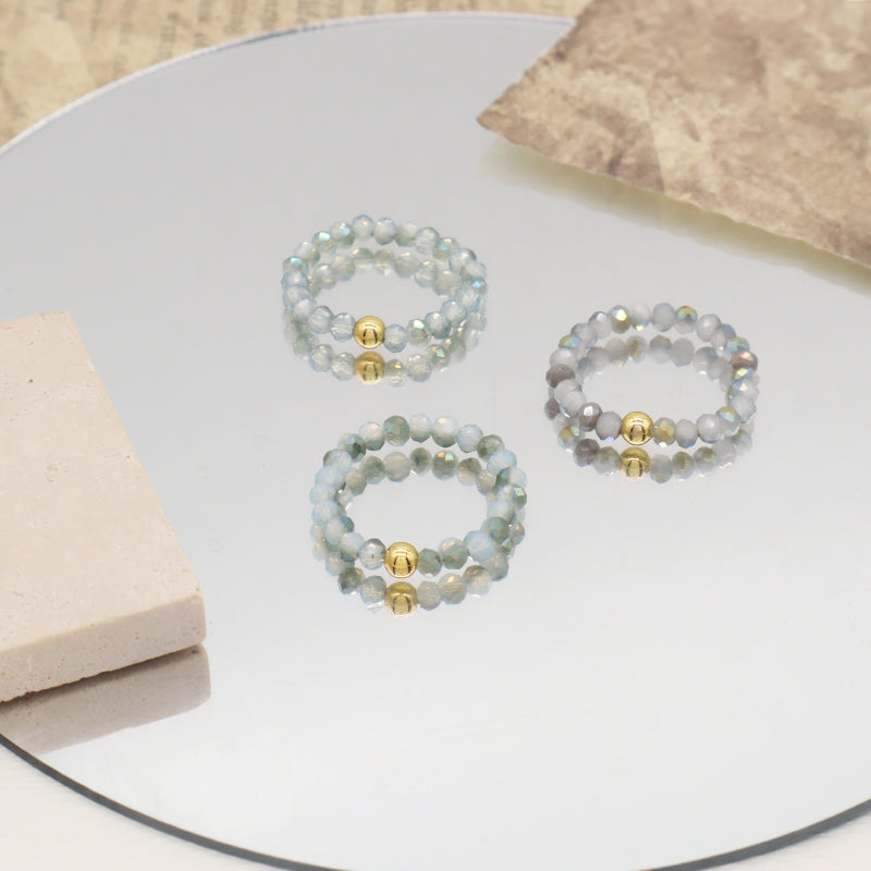 Manufacture Wholesale Handmade Custom Gold Plated Beads Finger Ring Jewelry Glass Crystal Sparkly Beaded Elastic Ring For Women