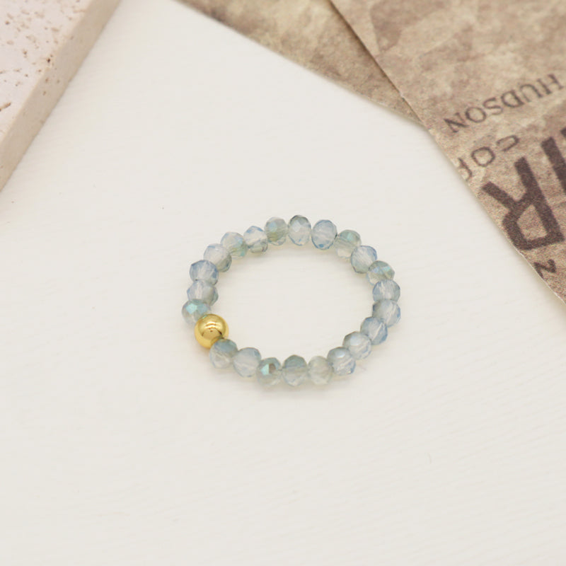 Manufacture Wholesale Handmade Custom Gold Plated Beads Finger Ring Jewelry Glass Crystal Sparkly Beaded Elastic Ring For Women