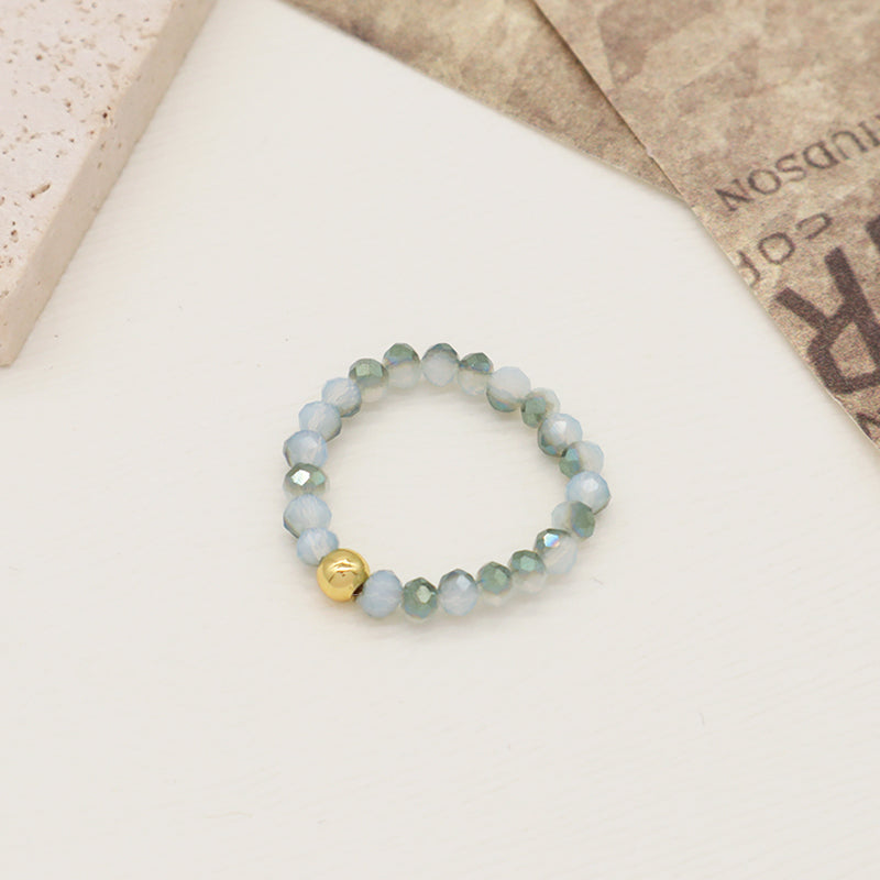 Manufacture Wholesale Handmade Custom Gold Plated Beads Finger Ring Jewelry Glass Crystal Sparkly Beaded Elastic Ring For Women