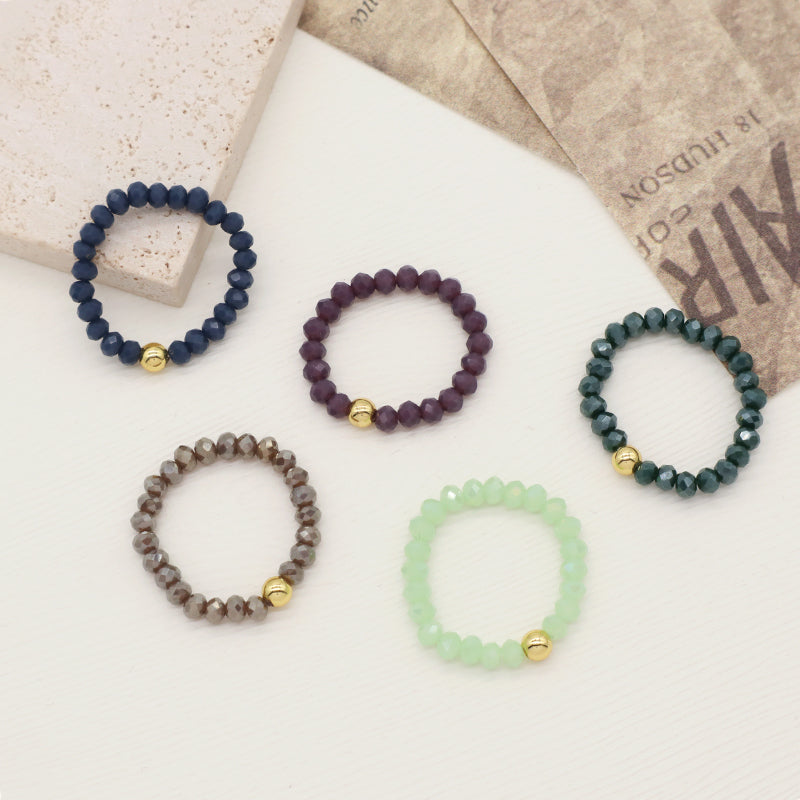 Newest Simple Design Fashion Custom Handmade Women OEM Gold Plated Small 3.5mm Sparkly Glass Crystal Elastic Beaded Ring Jewelry