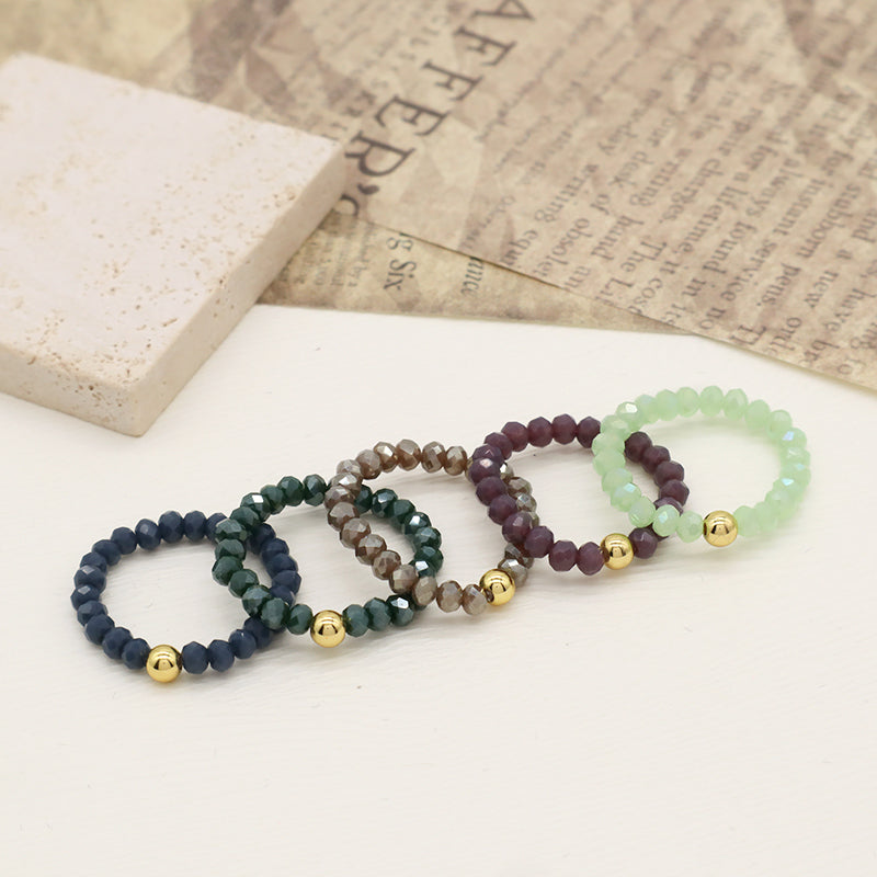 Newest Simple Design Fashion Custom Handmade Women OEM Gold Plated Small 3.5mm Sparkly Glass Crystal Elastic Beaded Ring Jewelry