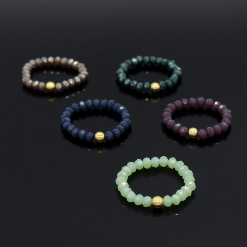 Newest Simple Design Fashion Custom Handmade Women OEM Gold Plated Small 3.5mm Sparkly Glass Crystal Elastic Beaded Ring Jewelry