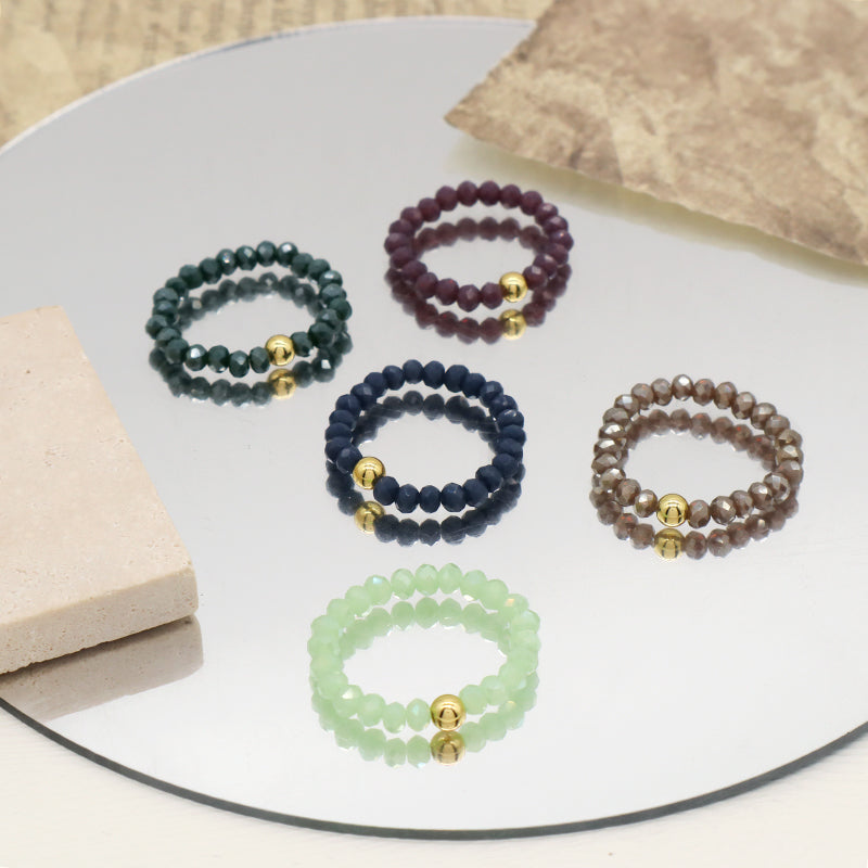 Newest Simple Design Fashion Custom Handmade Women OEM Gold Plated Small 3.5mm Sparkly Glass Crystal Elastic Beaded Ring Jewelry