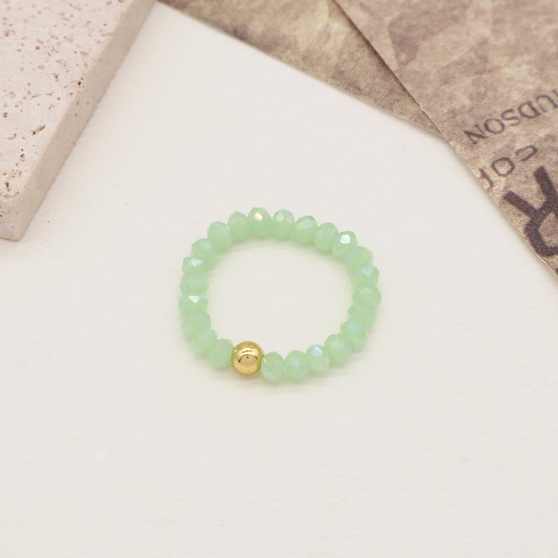 Newest Simple Design Fashion Custom Handmade Women OEM Gold Plated Small 3.5mm Sparkly Glass Crystal Elastic Beaded Ring Jewelry