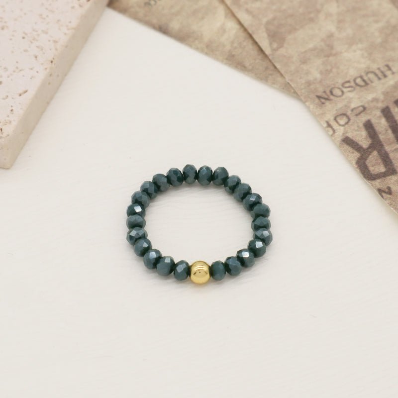 Newest Simple Design Fashion Custom Handmade Women OEM Gold Plated Small 3.5mm Sparkly Glass Crystal Elastic Beaded Ring Jewelry