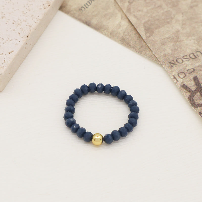 Newest Simple Design Fashion Custom Handmade Women OEM Gold Plated Small 3.5mm Sparkly Glass Crystal Elastic Beaded Ring Jewelry