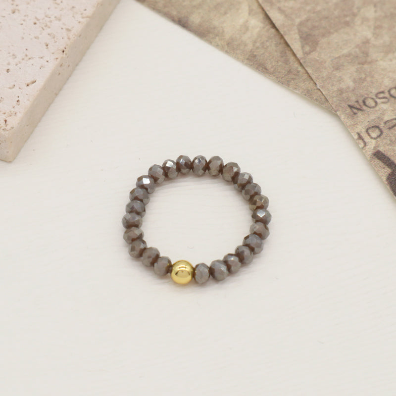 Newest Simple Design Fashion Custom Handmade Women OEM Gold Plated Small 3.5mm Sparkly Glass Crystal Elastic Beaded Ring Jewelry