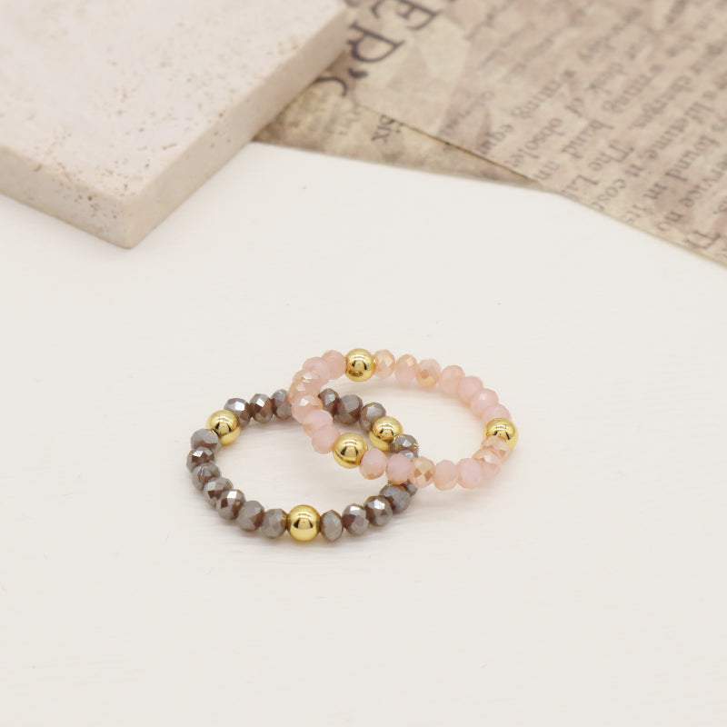 Multi Color Women 3.5mm Faceted Round Beaded Finger Ring Jewelry Handmade Custom Gold Plated Glass Crystal Elastic Beads Ring