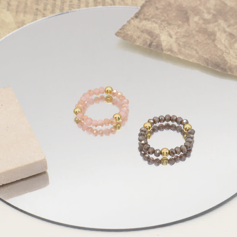 Multi Color Women 3.5mm Faceted Round Beaded Finger Ring Jewelry Handmade Custom Gold Plated Glass Crystal Elastic Beads Ring