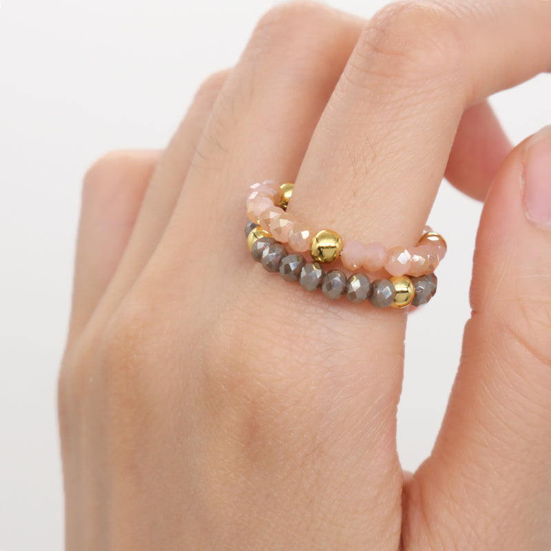 Multi Color Women 3.5mm Faceted Round Beaded Finger Ring Jewelry Handmade Custom Gold Plated Glass Crystal Elastic Beads Ring