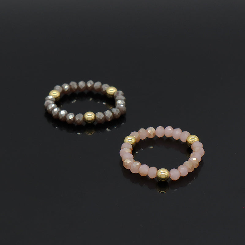 Multi Color Women 3.5mm Faceted Round Beaded Finger Ring Jewelry Handmade Custom Gold Plated Glass Crystal Elastic Beads Ring