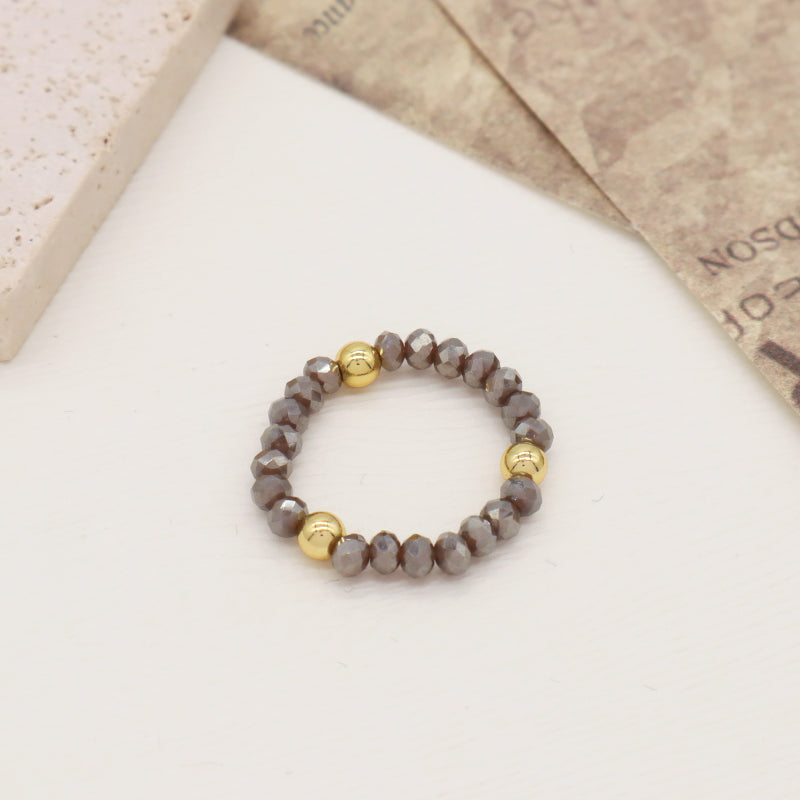 Multi Color Women 3.5mm Faceted Round Beaded Finger Ring Jewelry Handmade Custom Gold Plated Glass Crystal Elastic Beads Ring