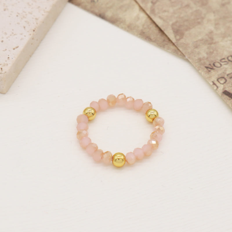 Multi Color Women 3.5mm Faceted Round Beaded Finger Ring Jewelry Handmade Custom Gold Plated Glass Crystal Elastic Beads Ring