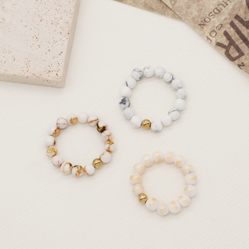 Simple Design Handmade Custom 5mm Natural Semi-precious Stone Gold Plated Elastic Gemstone Beaded Natural Stone Ring For Women