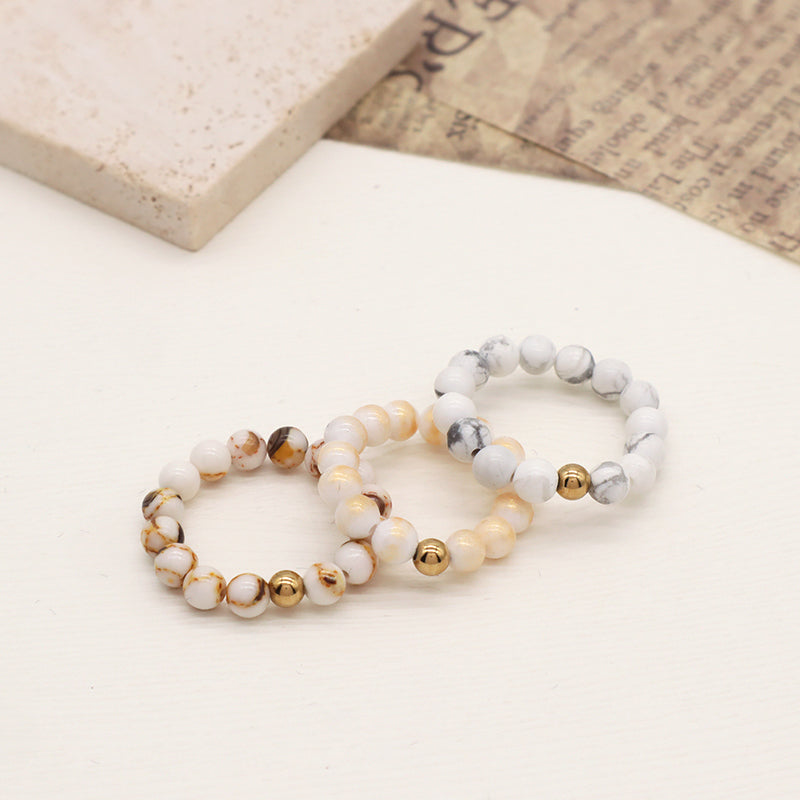 Simple Design Handmade Custom 5mm Natural Semi-precious Stone Gold Plated Elastic Gemstone Beaded Natural Stone Ring For Women