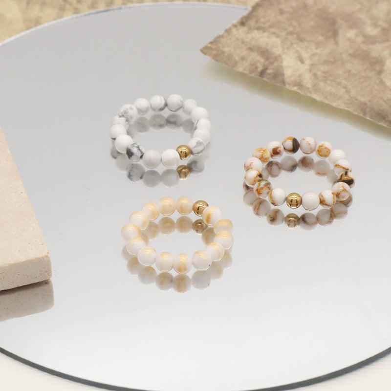 Simple Design Handmade Custom 5mm Natural Semi-precious Stone Gold Plated Elastic Gemstone Beaded Natural Stone Ring For Women