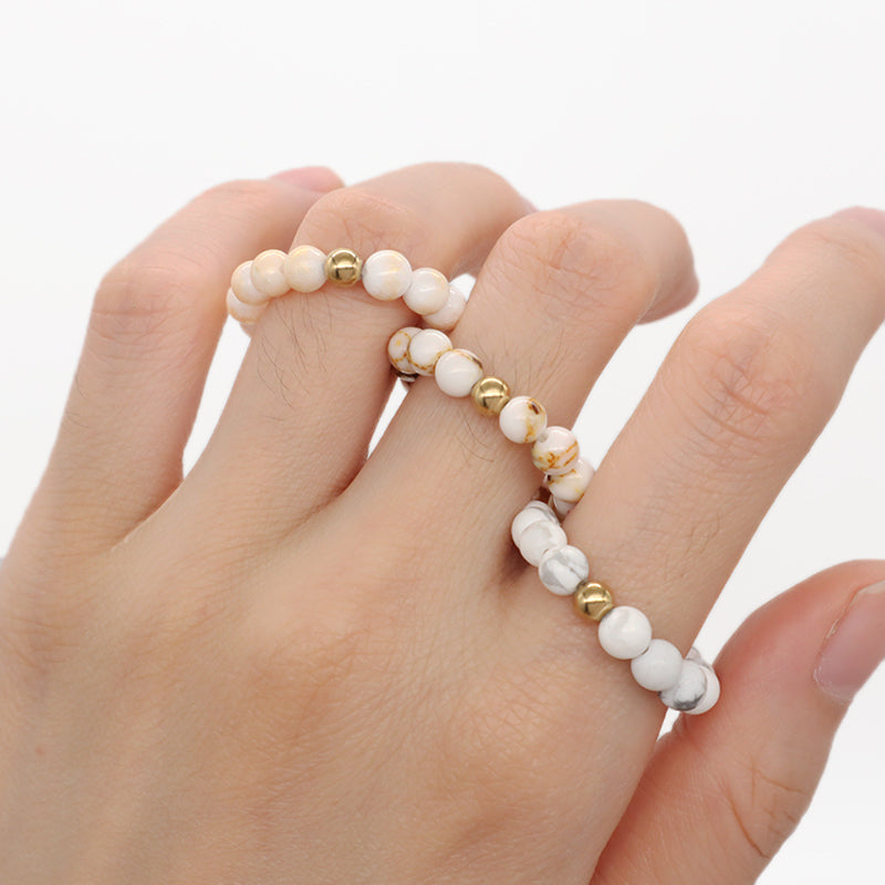Simple Design Handmade Custom 5mm Natural Semi-precious Stone Gold Plated Elastic Gemstone Beaded Natural Stone Ring For Women