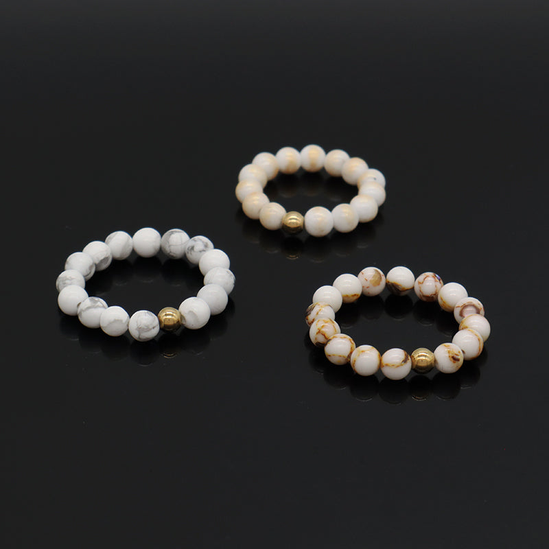Simple Design Handmade Custom 5mm Natural Semi-precious Stone Gold Plated Elastic Gemstone Beaded Natural Stone Ring For Women