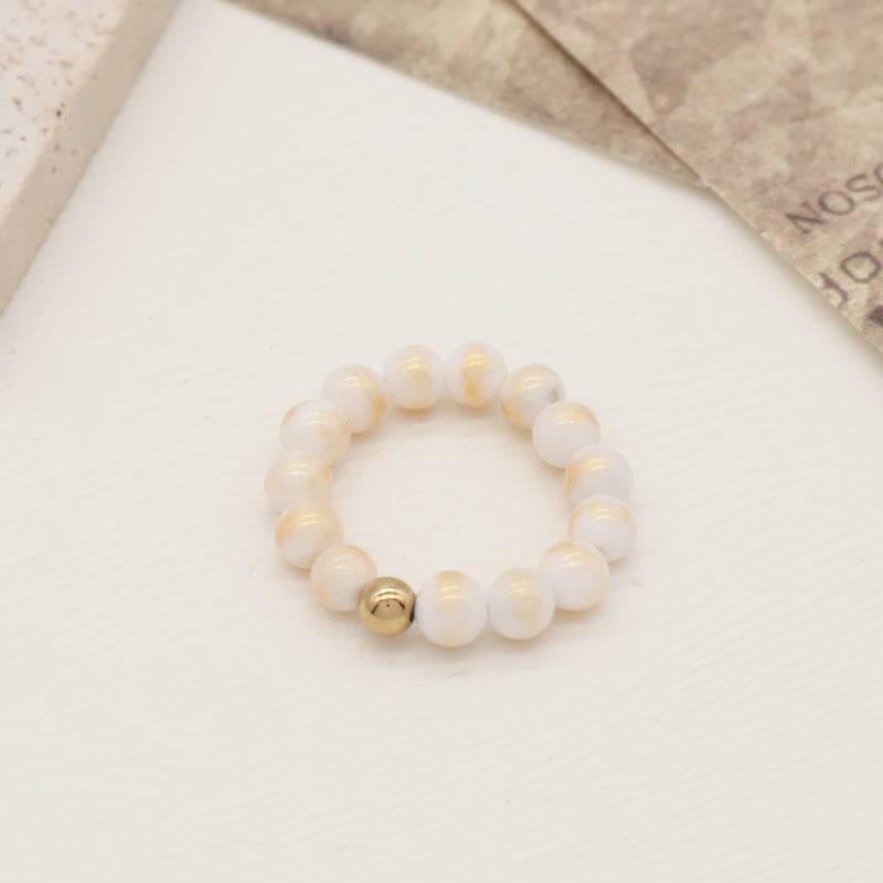 Simple Design Handmade Custom 5mm Natural Semi-precious Stone Gold Plated Elastic Gemstone Beaded Natural Stone Ring For Women