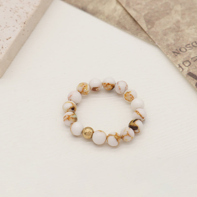 Simple Design Handmade Custom 5mm Natural Semi-precious Stone Gold Plated Elastic Gemstone Beaded Natural Stone Ring For Women