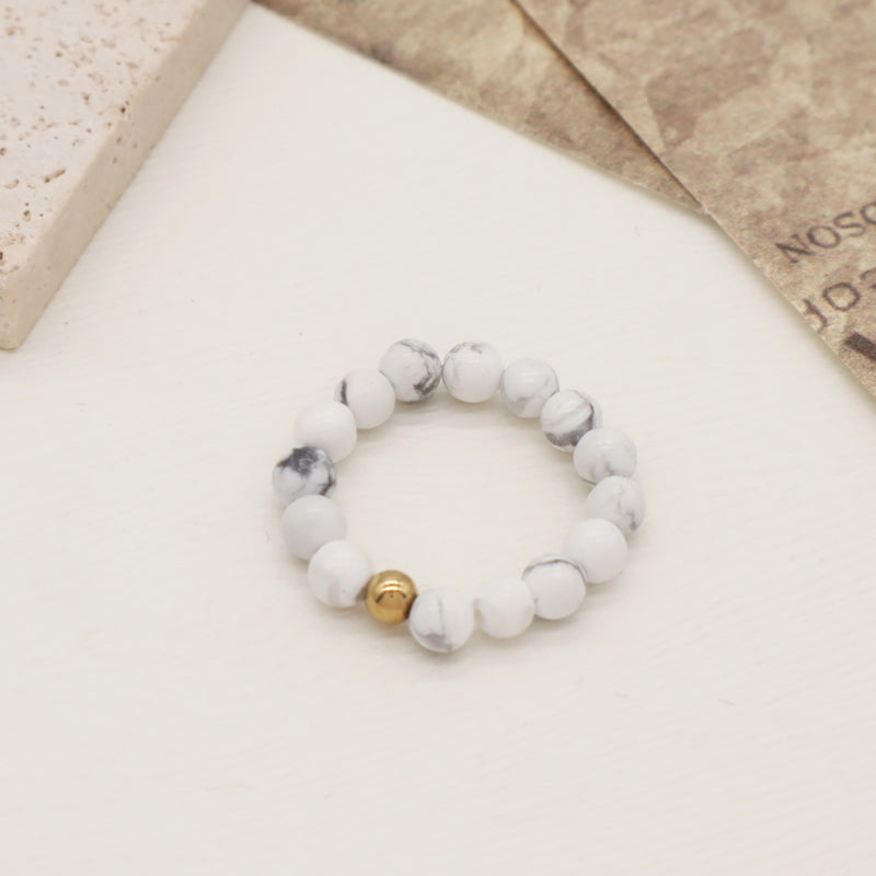 Simple Design Handmade Custom 5mm Natural Semi-precious Stone Gold Plated Elastic Gemstone Beaded Natural Stone Ring For Women