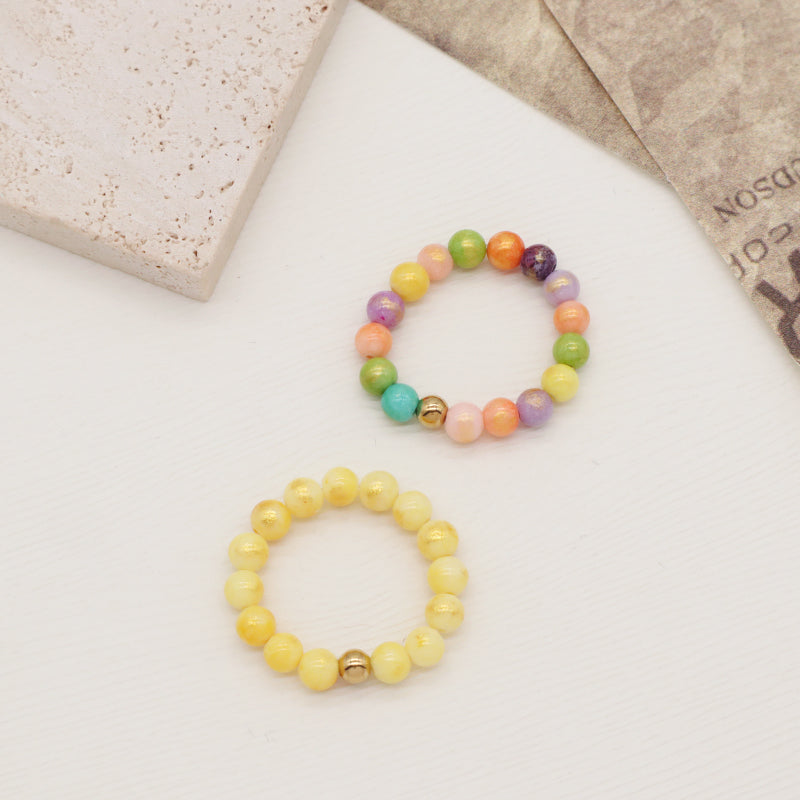 Custom Women Colorful Handmade Bohemia 5mm Natural Semi-precious Stone Gold Plated Elastic Gemstone Natural Stone Beaded Ring