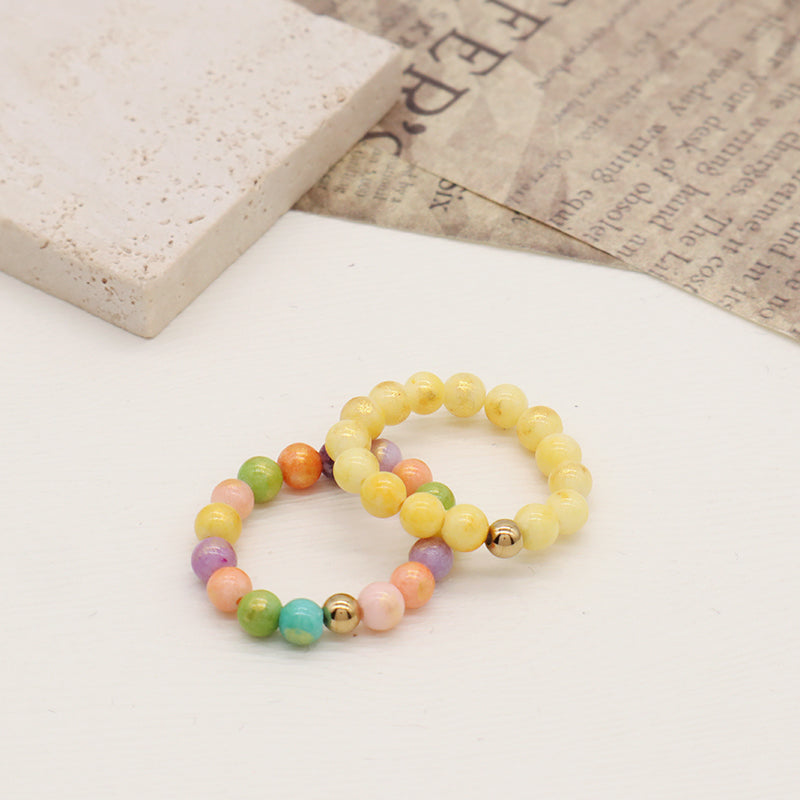 Custom Women Colorful Handmade Bohemia 5mm Natural Semi-precious Stone Gold Plated Elastic Gemstone Natural Stone Beaded Ring