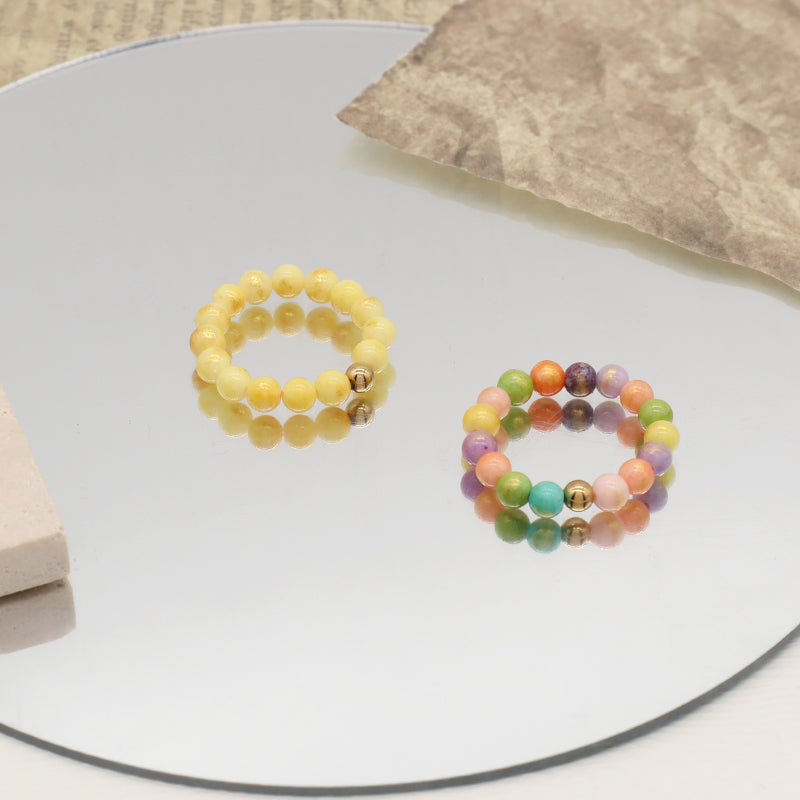 Custom Women Colorful Handmade Bohemia 5mm Natural Semi-precious Stone Gold Plated Elastic Gemstone Natural Stone Beaded Ring