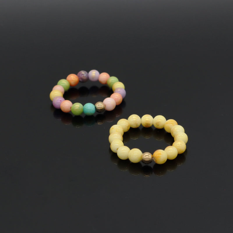 Custom Women Colorful Handmade Bohemia 5mm Natural Semi-precious Stone Gold Plated Elastic Gemstone Natural Stone Beaded Ring