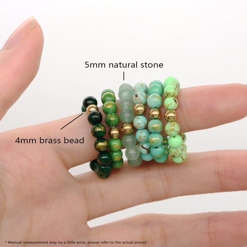 Wholesale Handmade Women Custom Gold Plated Beads Ring Jewelry Elastic 5mm Gemstone Natural Stone Colorful Jade Beaded Ring