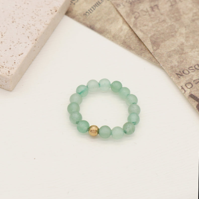 Wholesale Handmade Women Custom Gold Plated Beads Ring Jewelry Elastic 5mm Gemstone Natural Stone Colorful Jade Beaded Ring