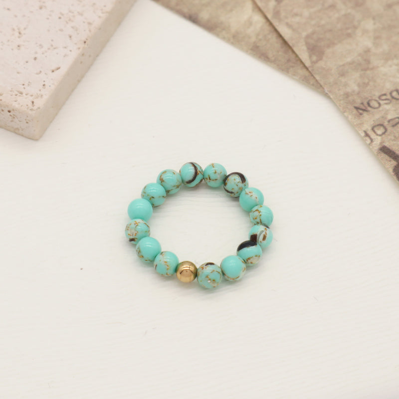 Wholesale Handmade Women Custom Gold Plated Beads Ring Jewelry Elastic 5mm Gemstone Natural Stone Colorful Jade Beaded Ring