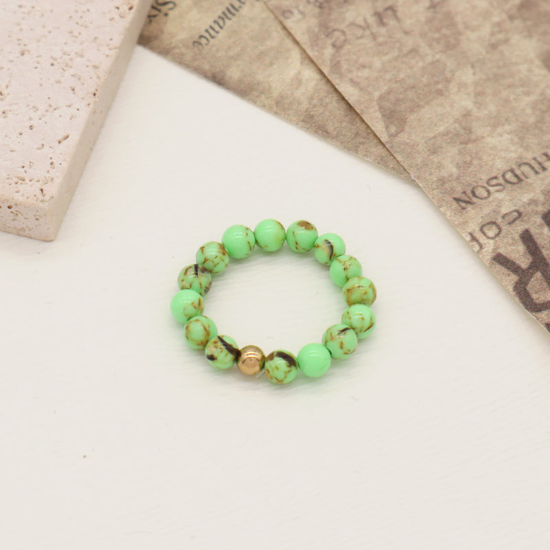 Wholesale Handmade Women Custom Gold Plated Beads Ring Jewelry Elastic 5mm Gemstone Natural Stone Colorful Jade Beaded Ring