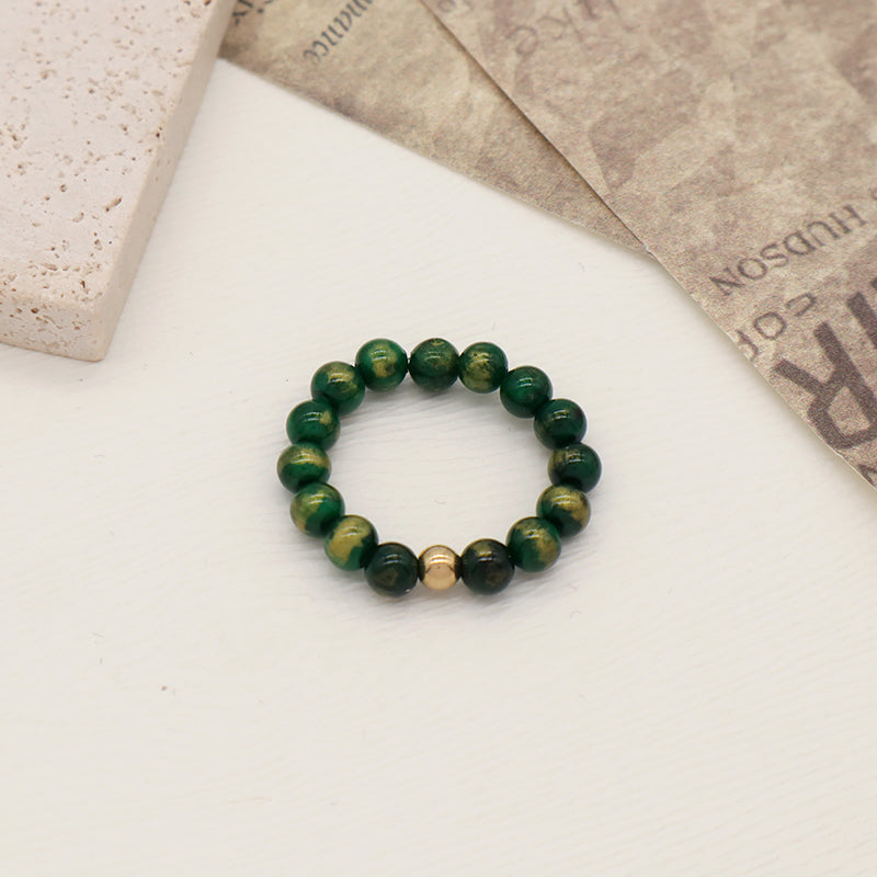 Wholesale Handmade Women Custom Gold Plated Beads Ring Jewelry Elastic 5mm Gemstone Natural Stone Colorful Jade Beaded Ring
