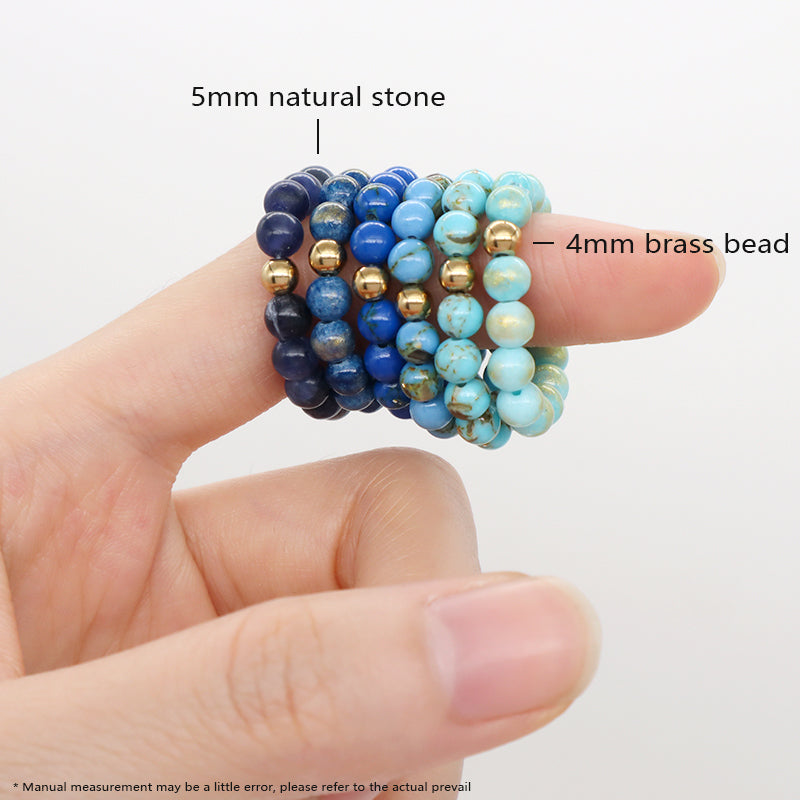 Fashion Factory Handmade Custom Wholesale Gold Plated Elastic 5mm Colorful Jade Beads Gemstone Natural Stone Ring For Women