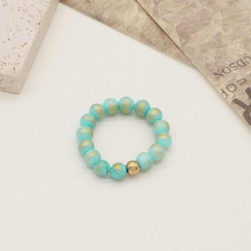 Fashion Factory Handmade Custom Wholesale Gold Plated Elastic 5mm Colorful Jade Beads Gemstone Natural Stone Ring For Women