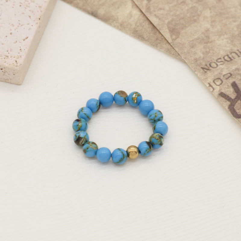 Fashion Factory Handmade Custom Wholesale Gold Plated Elastic 5mm Colorful Jade Beads Gemstone Natural Stone Ring For Women