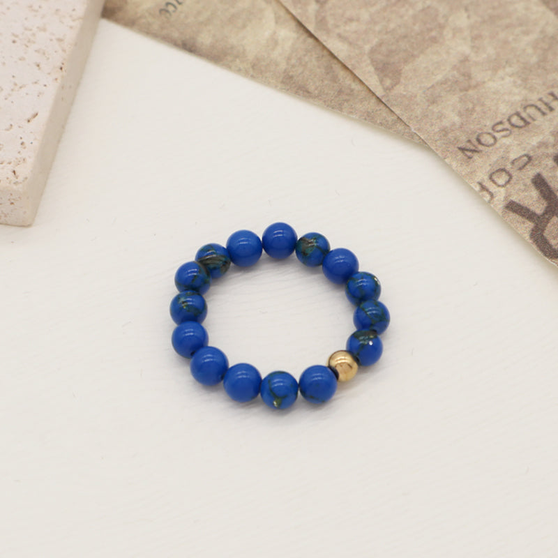 Fashion Factory Handmade Custom Wholesale Gold Plated Elastic 5mm Colorful Jade Beads Gemstone Natural Stone Ring For Women