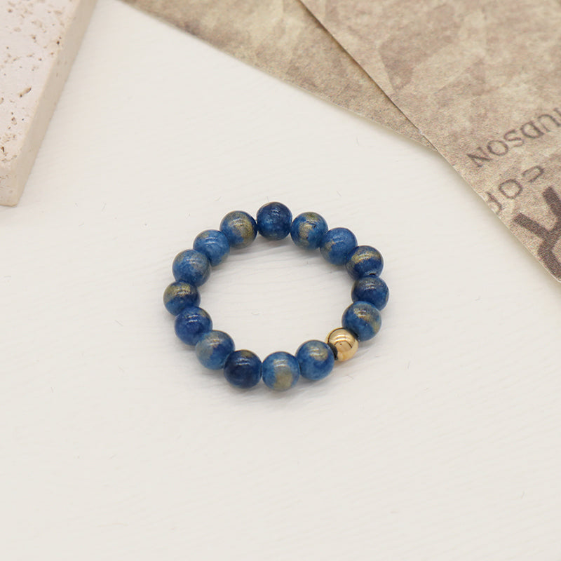 Fashion Factory Handmade Custom Wholesale Gold Plated Elastic 5mm Colorful Jade Beads Gemstone Natural Stone Ring For Women