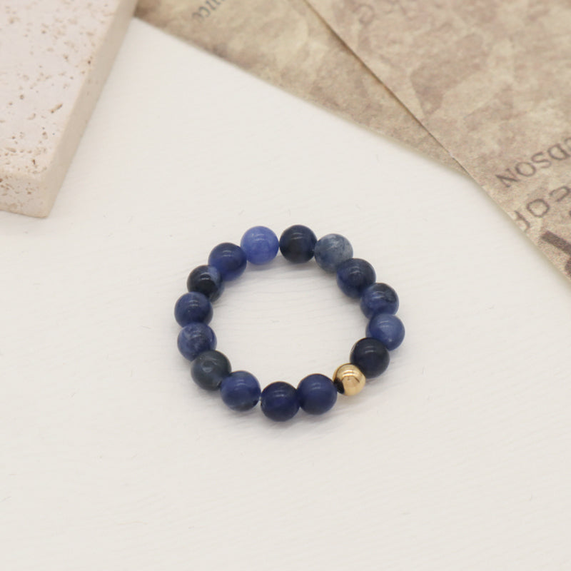 Fashion Factory Handmade Custom Wholesale Gold Plated Elastic 5mm Colorful Jade Beads Gemstone Natural Stone Ring For Women