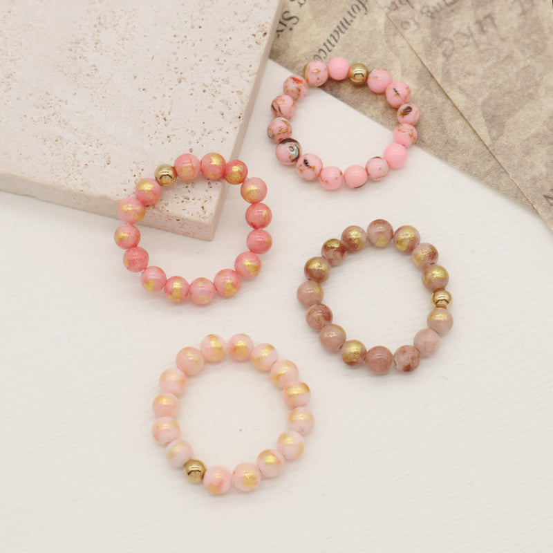 High Quality Wholesale 5mm Natural Stone Gemstone Gold Plated Beads Women Custom Handmade Elastic Colorful Jade Beaded Ring